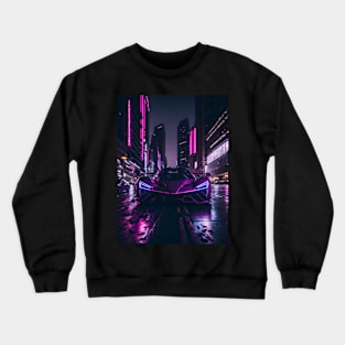 Chicago Night Ride Pink Sports Car Crewneck Sweatshirt